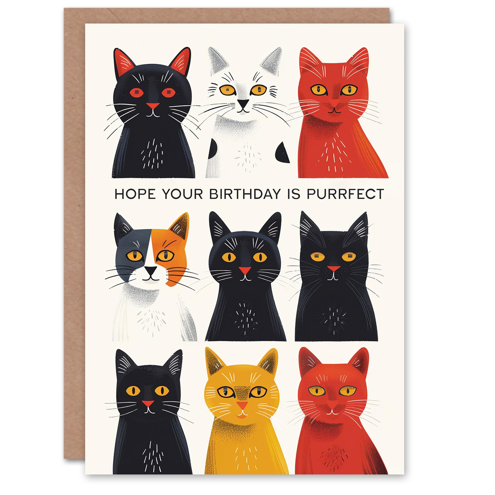 Artery8 - Greeting Card - Nine Fun Cats Artwork - White
