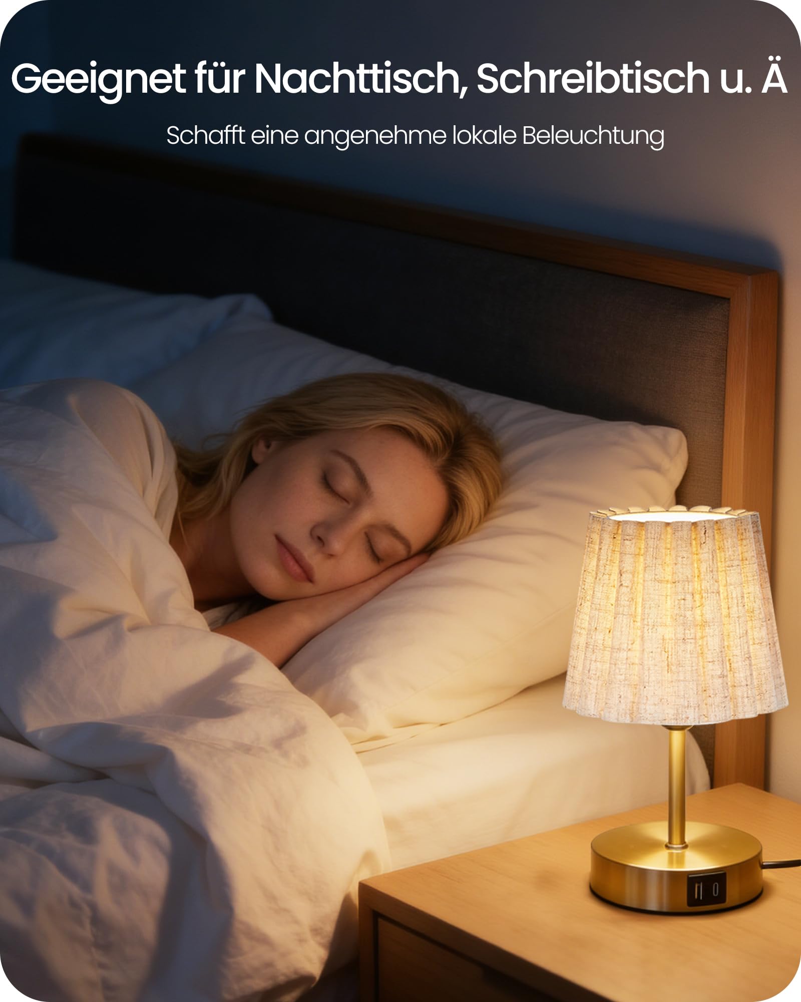 Lampada da comodino tattile dimmerabile, confezione da 2, con USB e lampadina LED dimmerabile, paralume ondulato, attacco E27, per comodino, ufficio, camera da letto, oro e beige