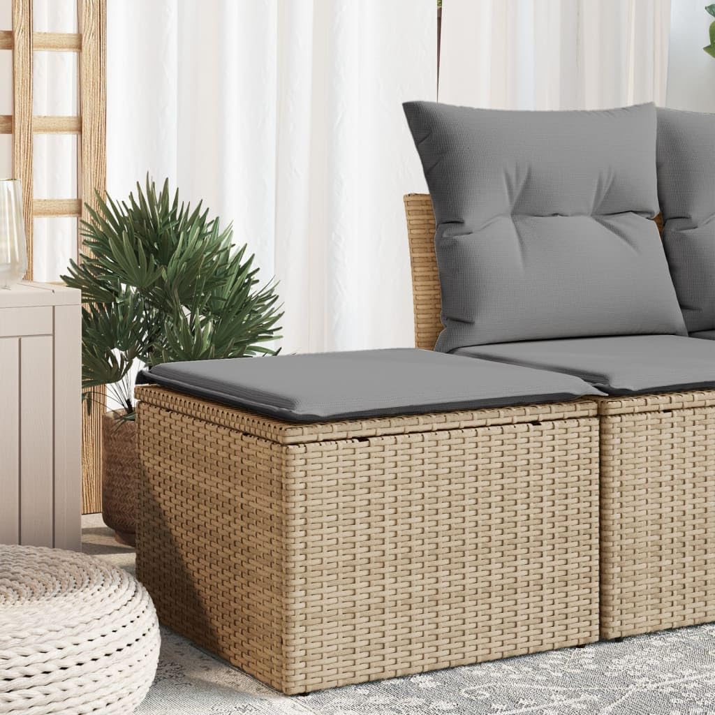 vidaXL Taburete de Jardín con Cojín, Reposapiés con Funda Extraíble, Asiento de Exterior, Taburete para Patio Terraza, Ratán Sintético Beige