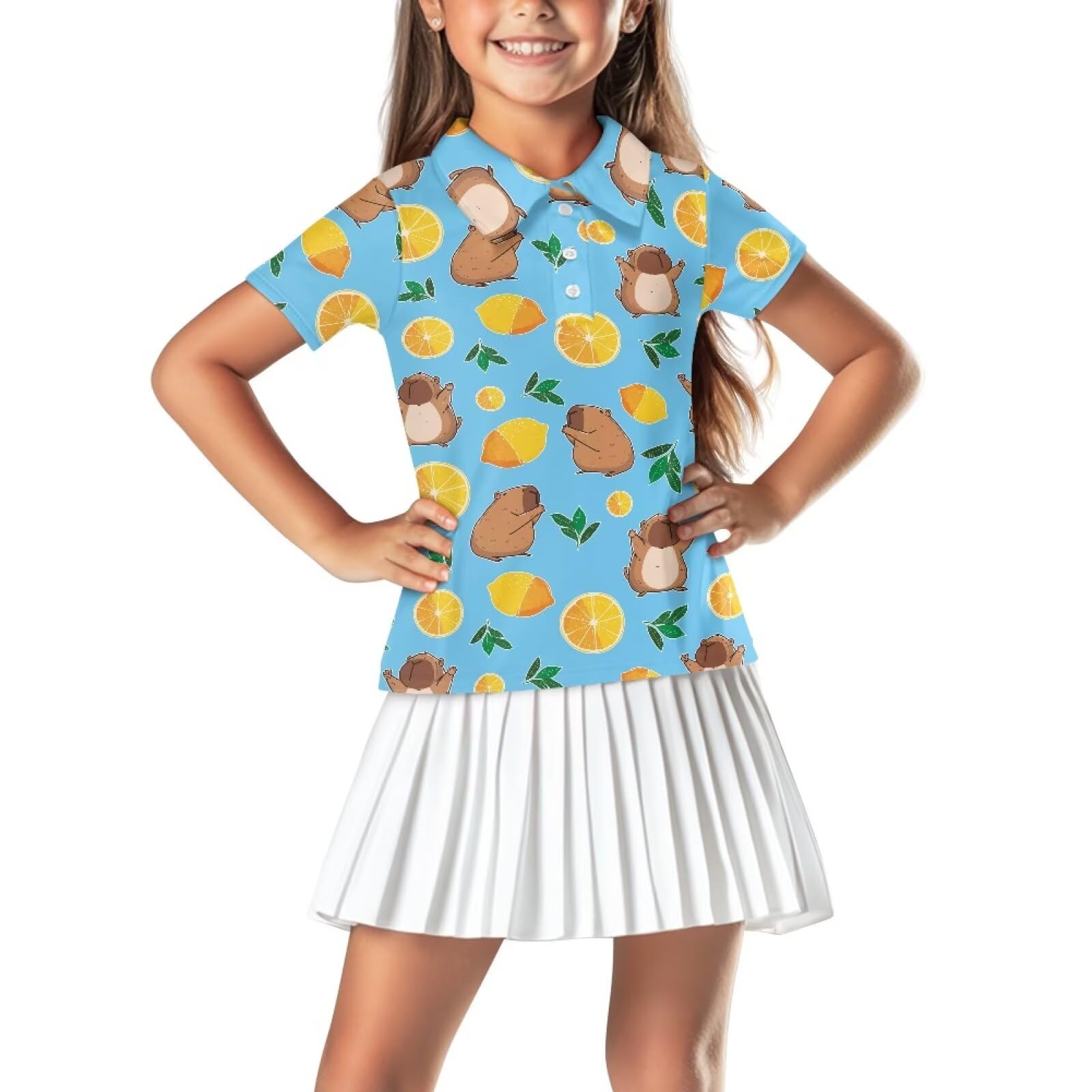 Girls Short Sleeve Golf Shirt 3 Button Up Lapel Collar Tennis Shirts Quick Dry Uniform Athletic Tank Tops for 5-14Y