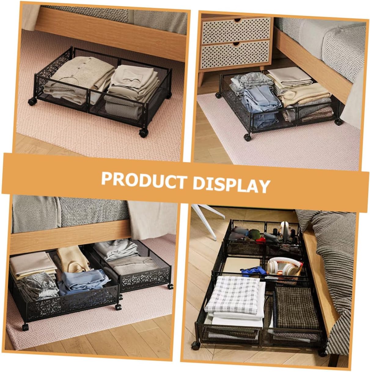 Bed Storage Organizer with Drawers Large Space-saving Metal Storage Rack Black Foldable for Clothes and Bedroom Organization