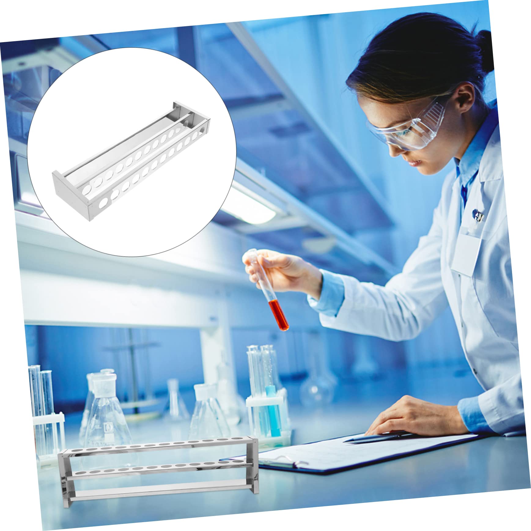 Cabilock 2 Pezzi Portaprovette fiala provetta provette con rack supporto per provette per l'asciugatura rack del supporto tubo di prova Acciaio inossidabile Argento
