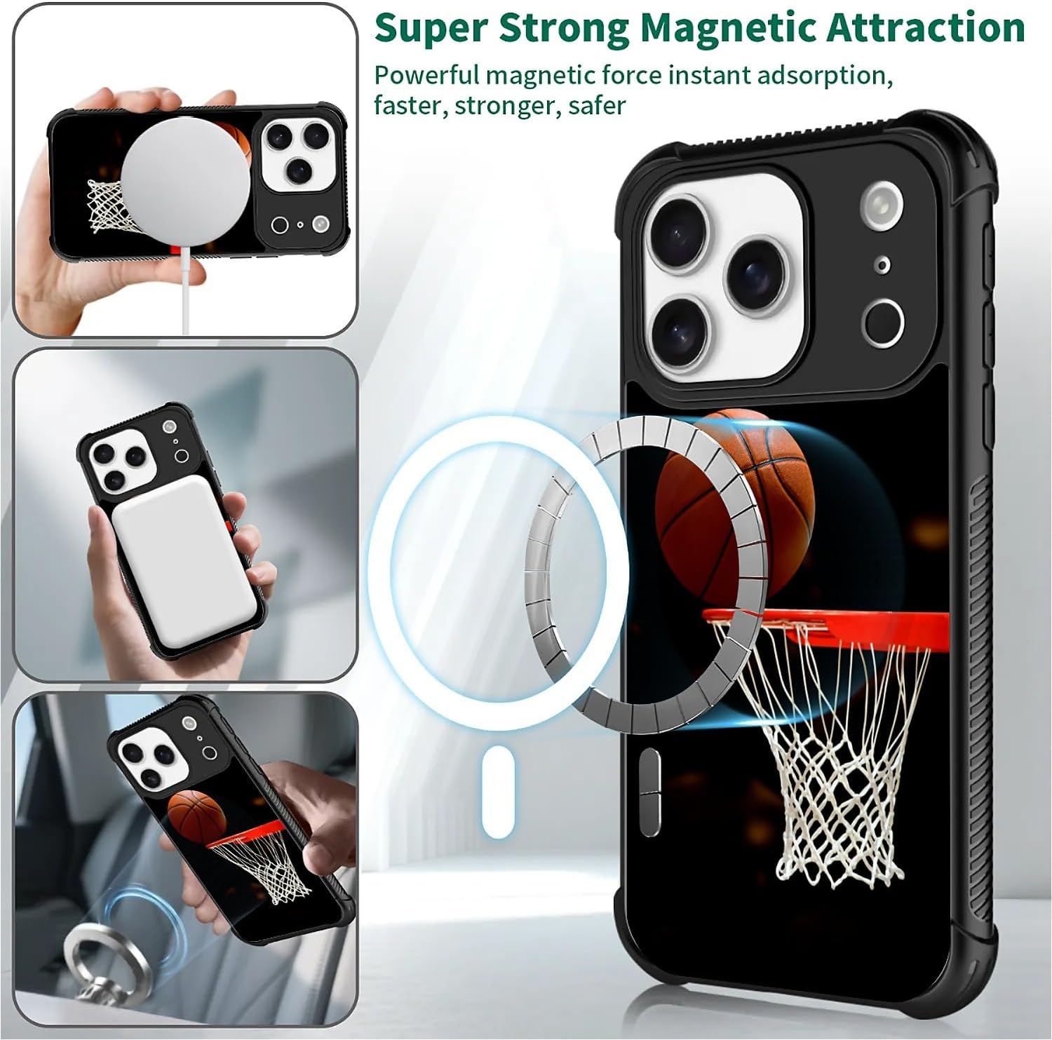 for iPhone 17 Pro Case, Compatible with MagSafe, Military-Grade Protection, All-Around Shockproof Corners, Anti-Scratch Magnetic Phone Case for iPhone 17 Pro - Basketball - Image 6