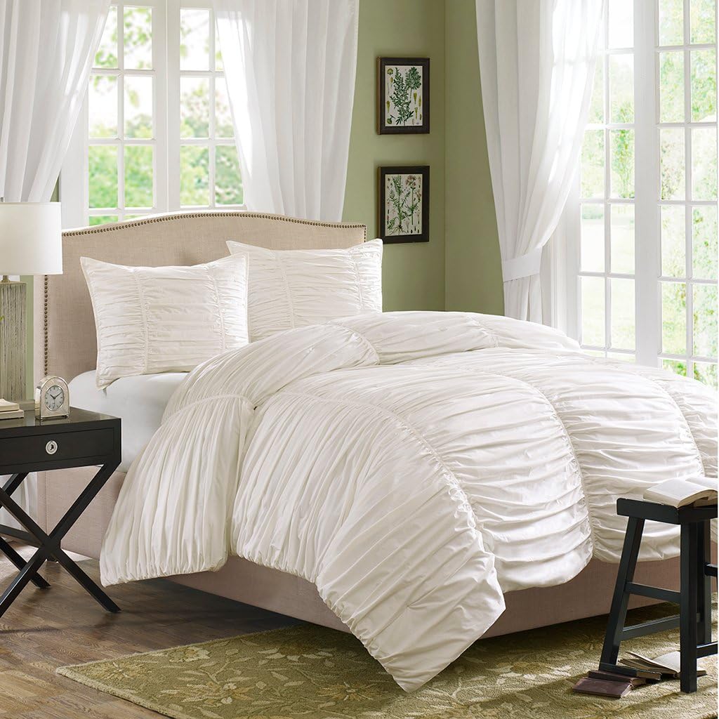 Home Essence Cambria 3Piece Duvet Mini Set, Queen, White