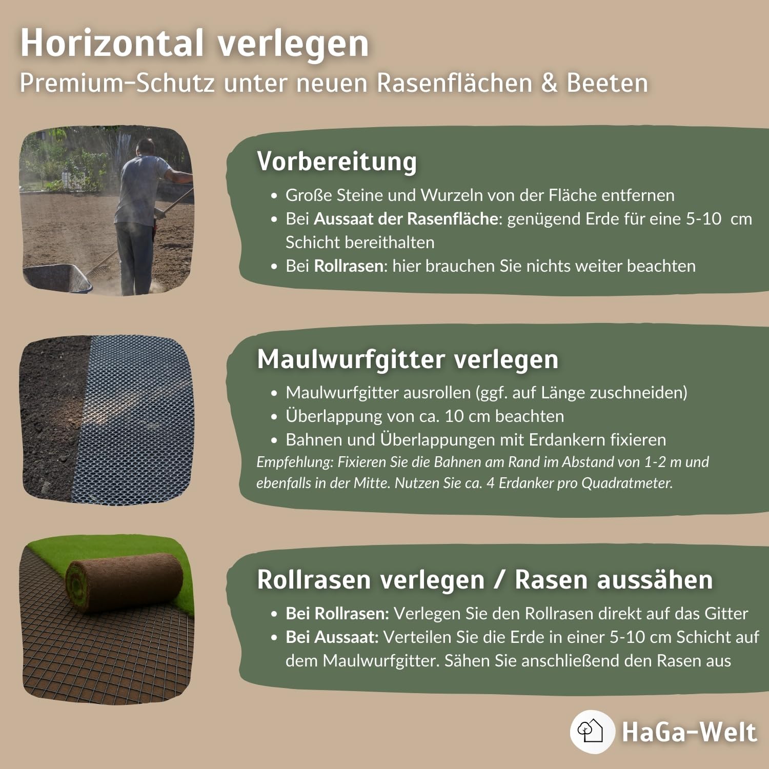 HaGa Maulwurfgitter 1m x 100m aus Kunststoff zum Maulwurf Vertreiben im Garten - tierfreundlicher Maulwurf Vertreiber | Maulwurfschreck