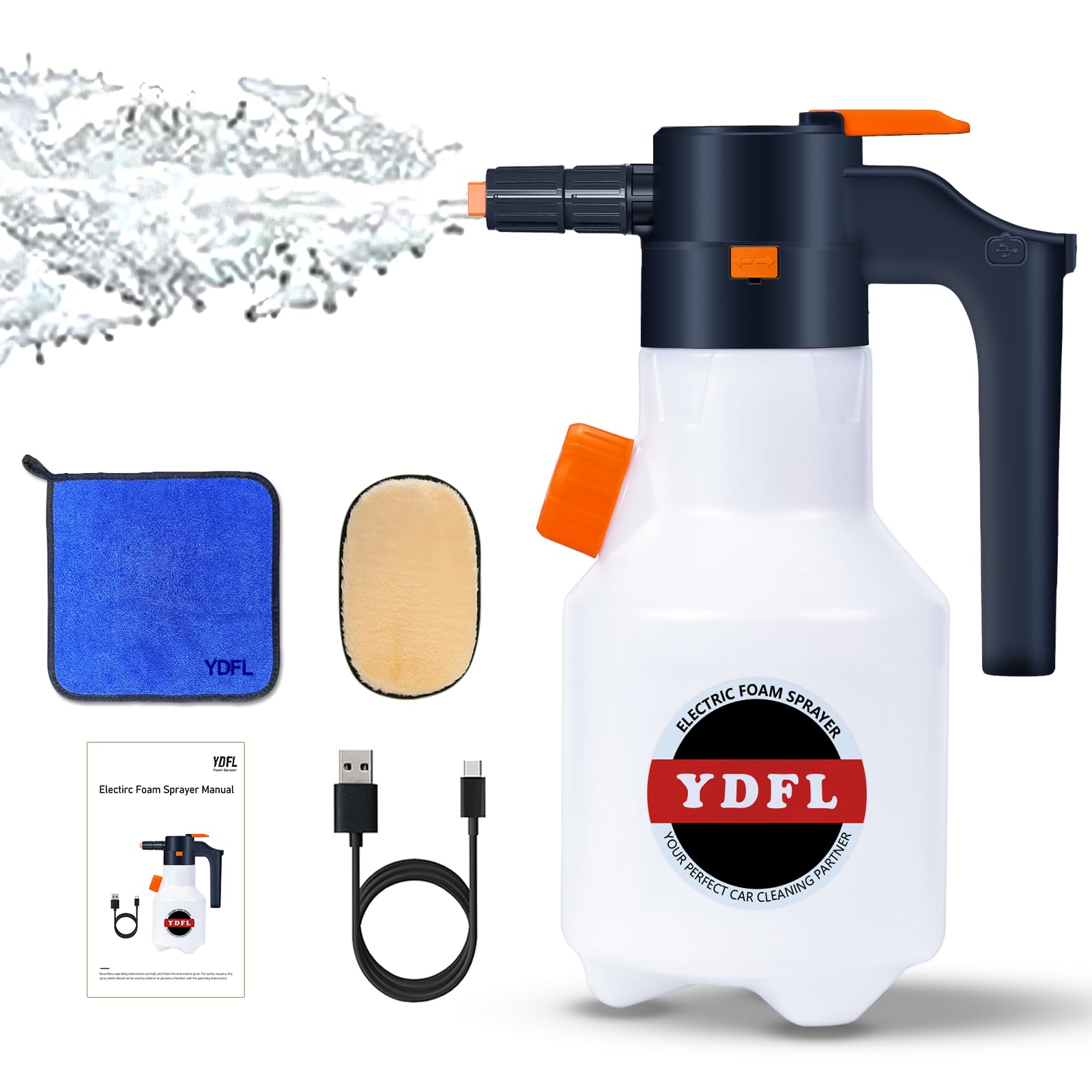 Electric Foam Sprayer with USB Charge, 2L Pressurized Sprayer for Home, Garden and Car Beauty and Cleaning