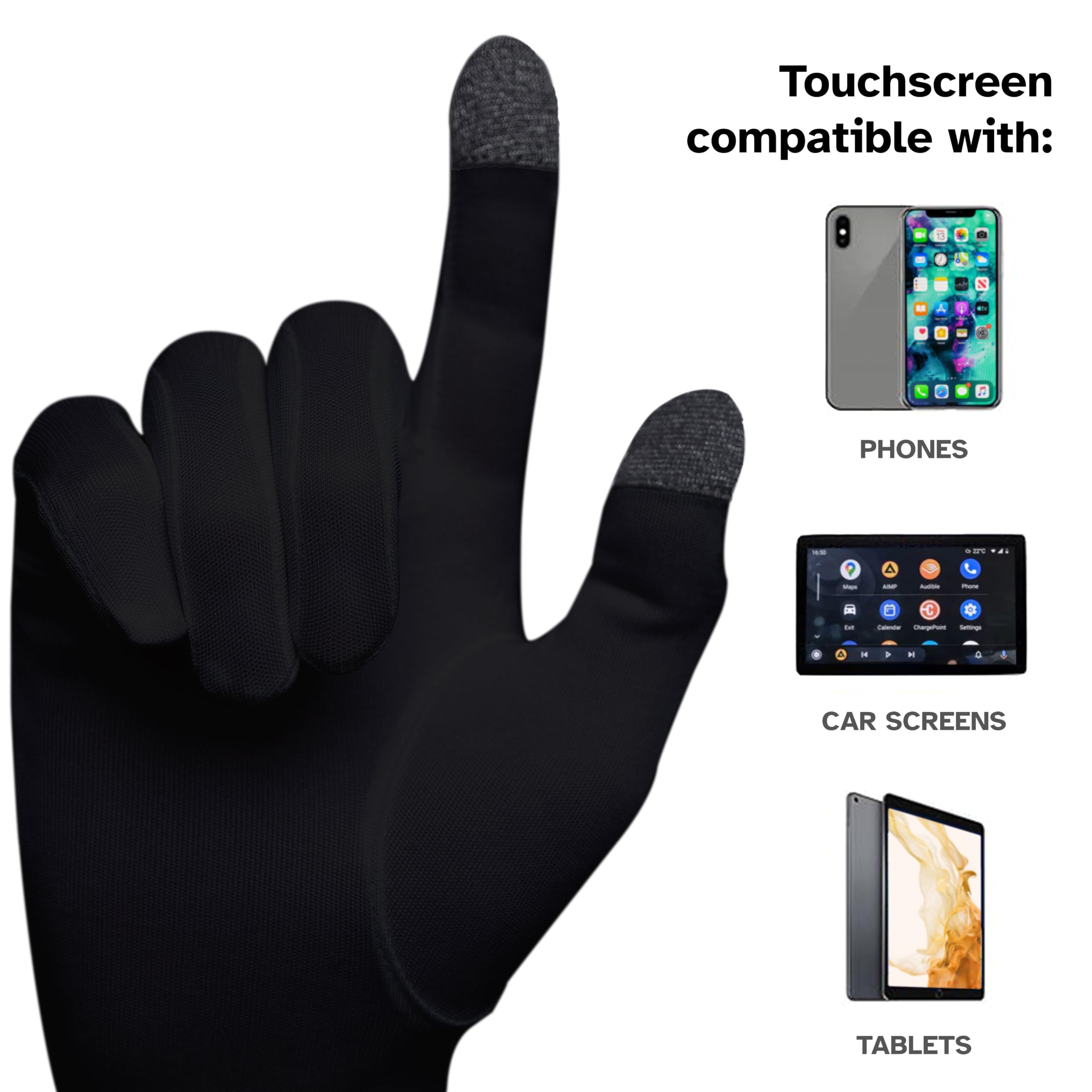 Guantes de seda pura | Suaves y cómodos | Guantes térmicos interiores con pantalla táctil | Uso natural | Unisex | Bolsa de lavado incluida (Blanco, Mediano)