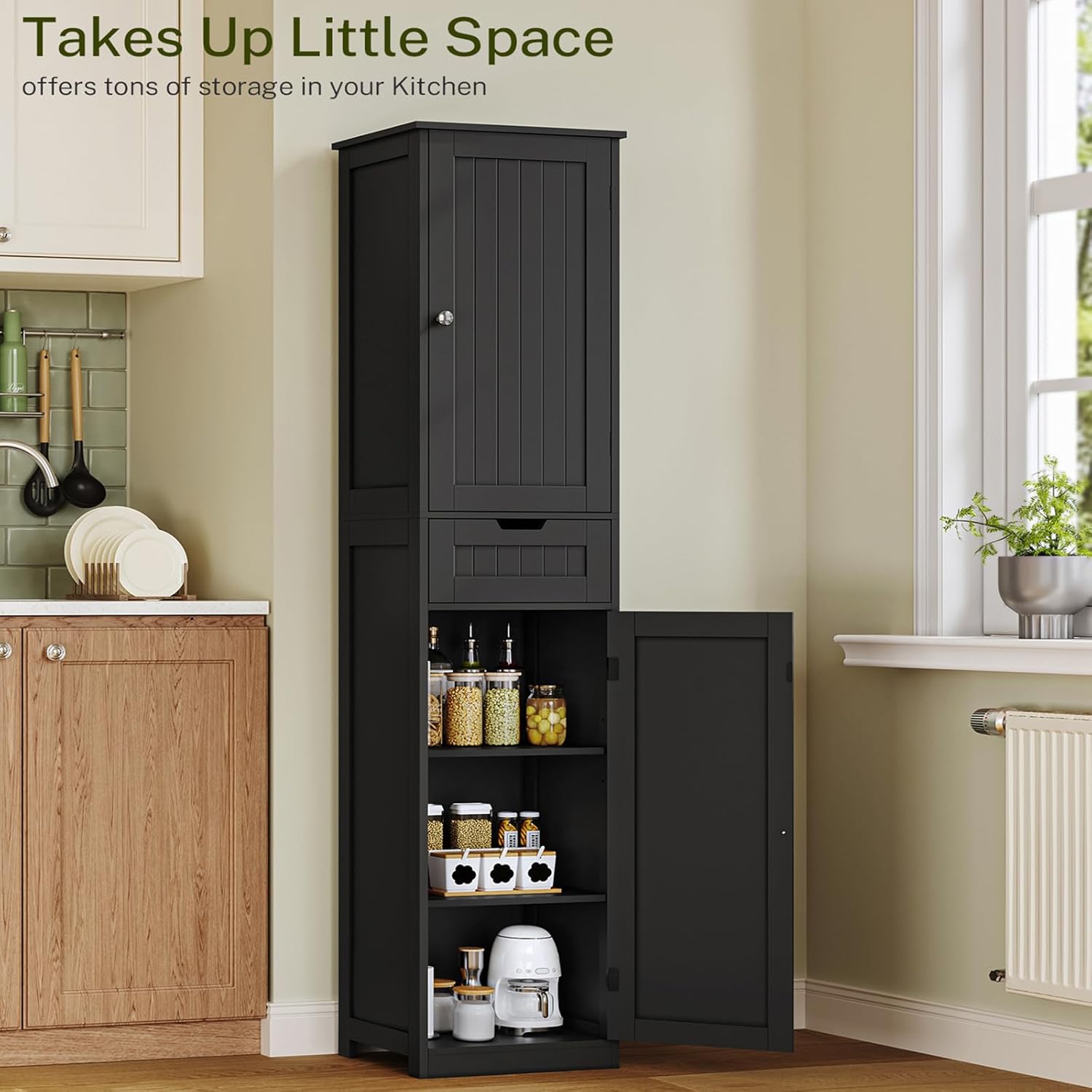 Tall, Dark, and Functional Kitchen Storage