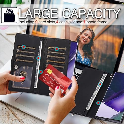 Miniatura 3 de KUDEX Funda tipo cartera para Galaxy Note 20 Ultra, funda de cuero con purpurina brillante y soporte magnético con cremallera y ranura para