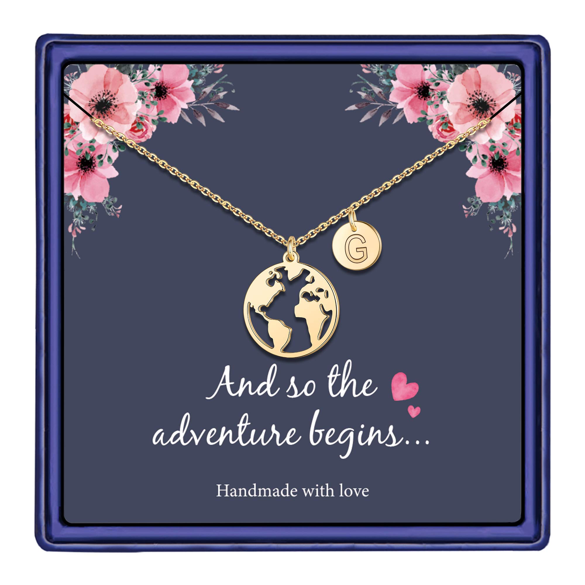HidepooGraduation Gifts for Her Women - 14K Gold Plated Earth World Map Necklace Graduation Gift College High School Graduation Gifts for Her Disc Letter Graduation Necklace Jewelry for Women, Brass,