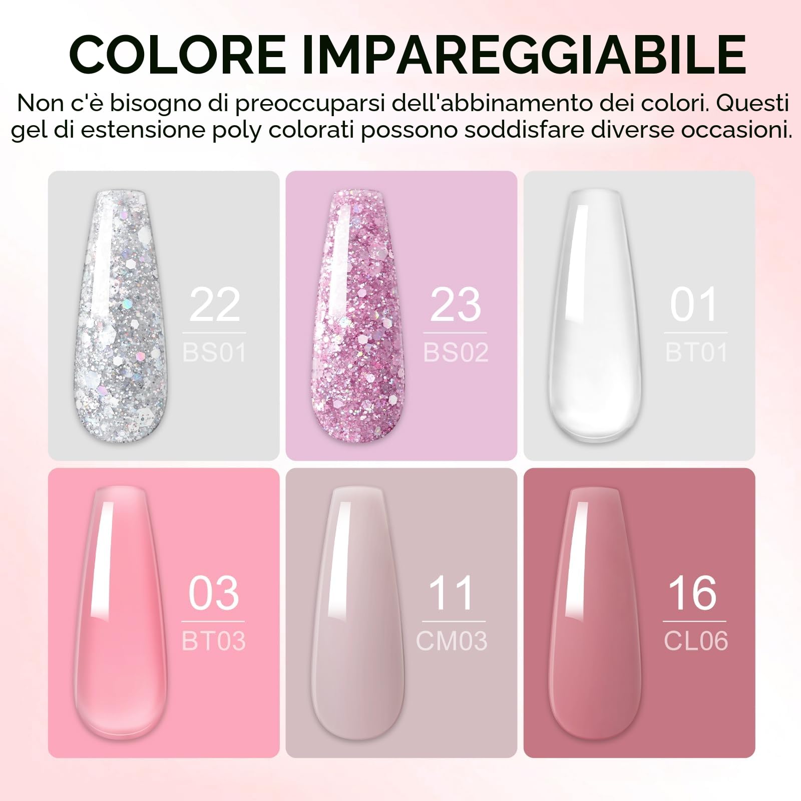 COSCELIA Gel Ricostruzione Unghie 16pcs, 6 Colori 16ml Kit Ricostruzione Unghie con Base e Top Coat Clip Unghie, Soluzione Slip Decorazioni per Unghie Builder Regali per Donne
