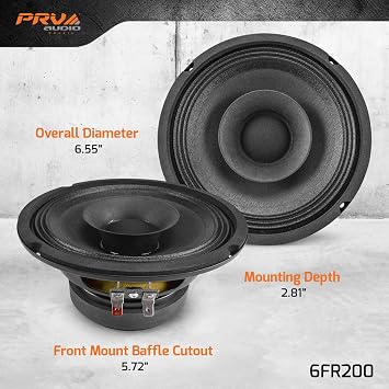 PRV AUDIO 6FR200 6 Inch Full Range Speaker, 8 Ohms, 200 Watts Continuous Program Power, 100 Watts RMS Power, 92.5 dB, Full-Range Driver, Loudspeaker for Pro Audio Systems (Single)