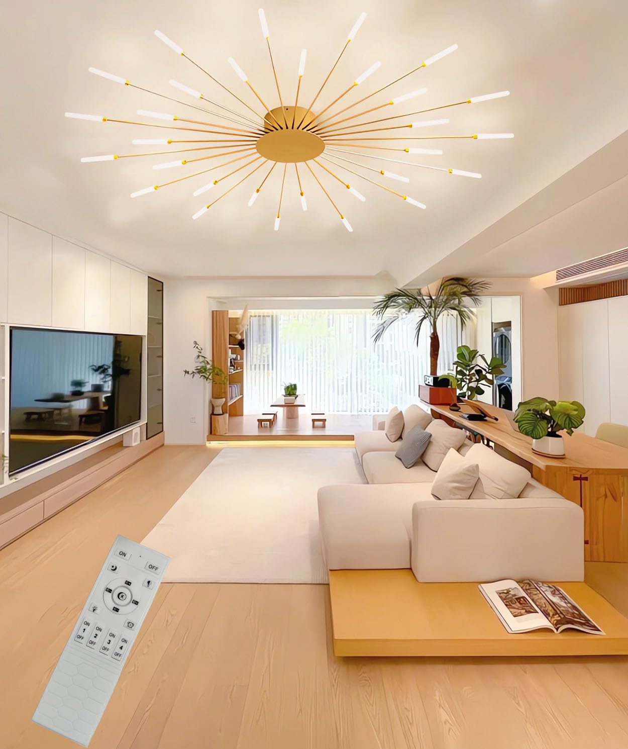 JINGKER LED Ceiling Lights Living Room Ceiling Lamps Modern Minimalist Style Firework Ceiling Lighting Dimmable Ceiling Light with Remote Control 30 Head Ceiling Light Gold Black (Gold, 30 Heads) โ image 1