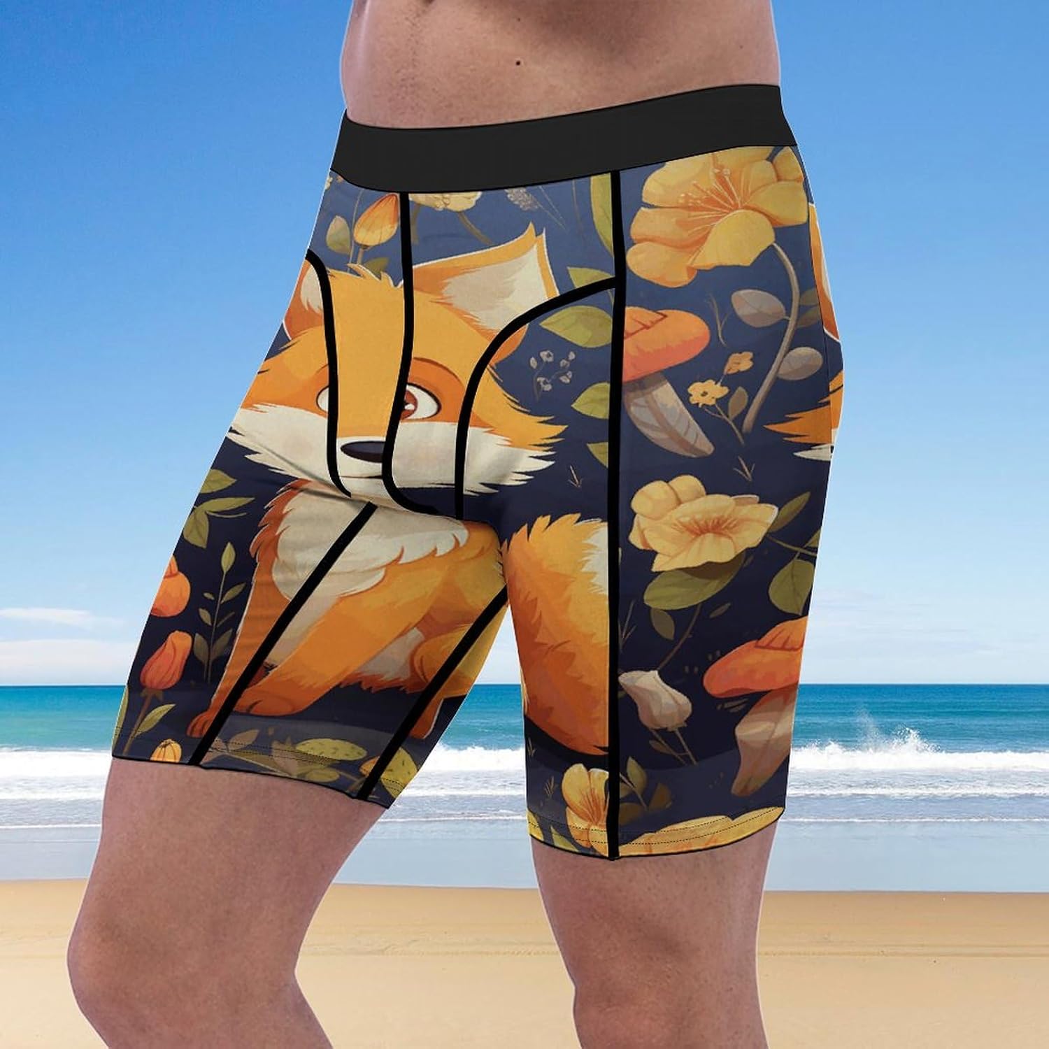 Cute Animal Fox Flower Compression Shorts Men Spandex Sport Shorts Workout Performance Baselayer Underwear