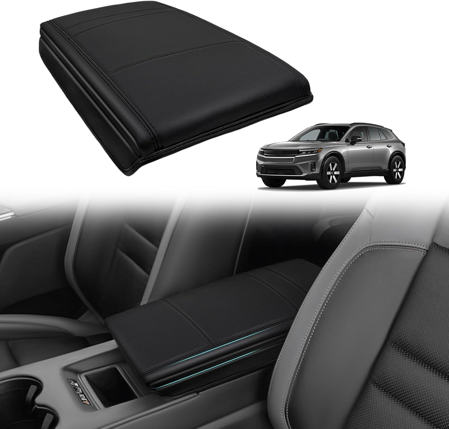 BestEvMod Center Console Armrest Pad Cover Compatible with Honda Prologue 2026 2025 2024 Accessories Extra Soft Microfiber Leather Protector Seat Armrest Cover Black with Black Stitching (Padded)