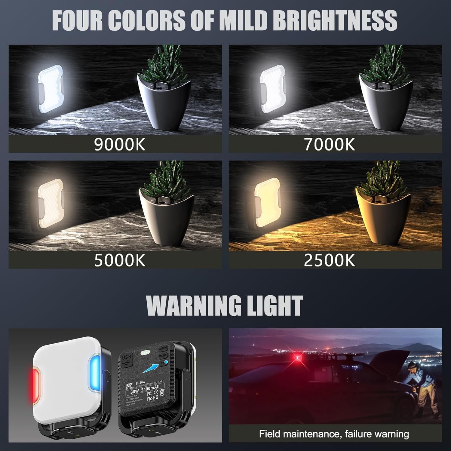 LED Studio Light for Photography, 30W MAX Bi-Color Studio Lights, 5400mAh Battery, 2500K-9000K Color Temperature, 180° Adjustable, Suitable for Light for Video Recording, Game Streaming, YouTube