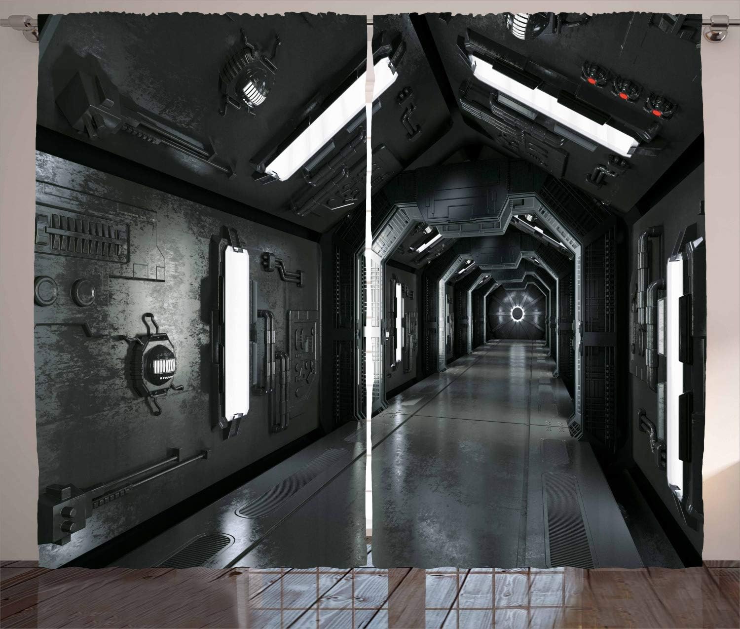 Gеt Pорulаr оƒƒеr Ambesonne Outer Space Curtains, Dark Futuristic Corridor of Spaceship Adventure Technology Sci Fi Art Galactic Astro View Prints, Living Room Bedroom Window Drapes 2 Panel Set, 108" X 108", Grey Black