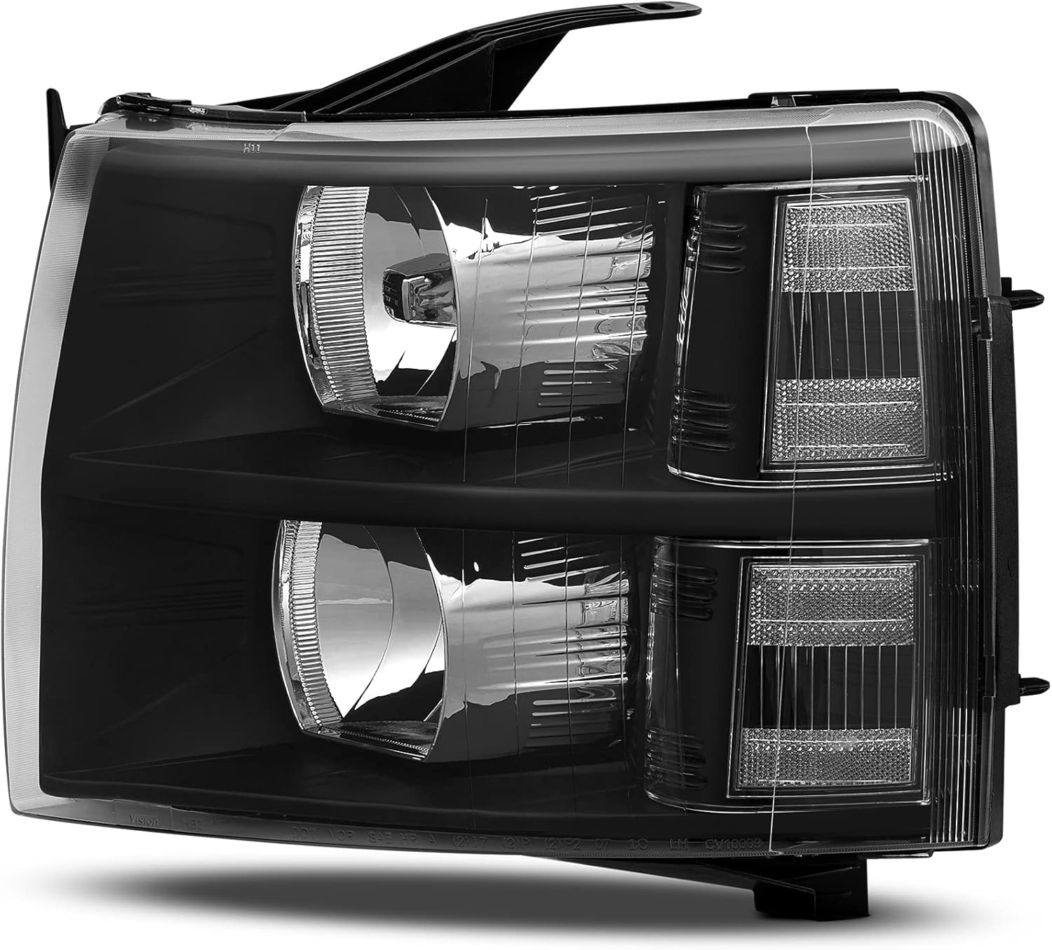 Black Housing Clear Reflector Headlights For 2007-2013 Chevy Silverado 1500, 07-14 Silverado 2500HD 3500HD Halogen Headlamp Replacement Left Right