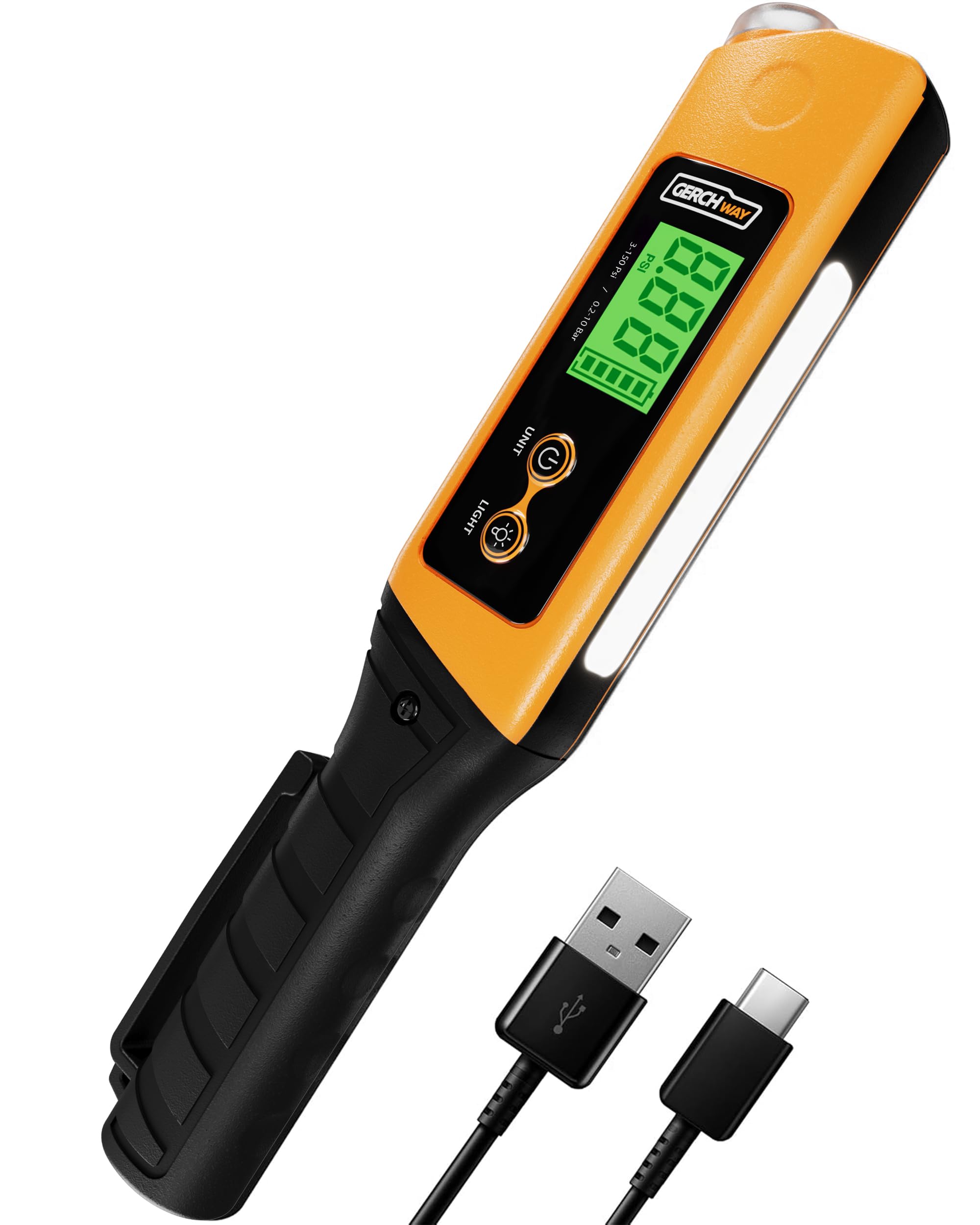 Photo 1 of 2-in-1 Digital Tire Pressure Gauge with Magnetic LED Work Light, USB Rechargeable, Lab Tested Air Gauge, 150 PSI