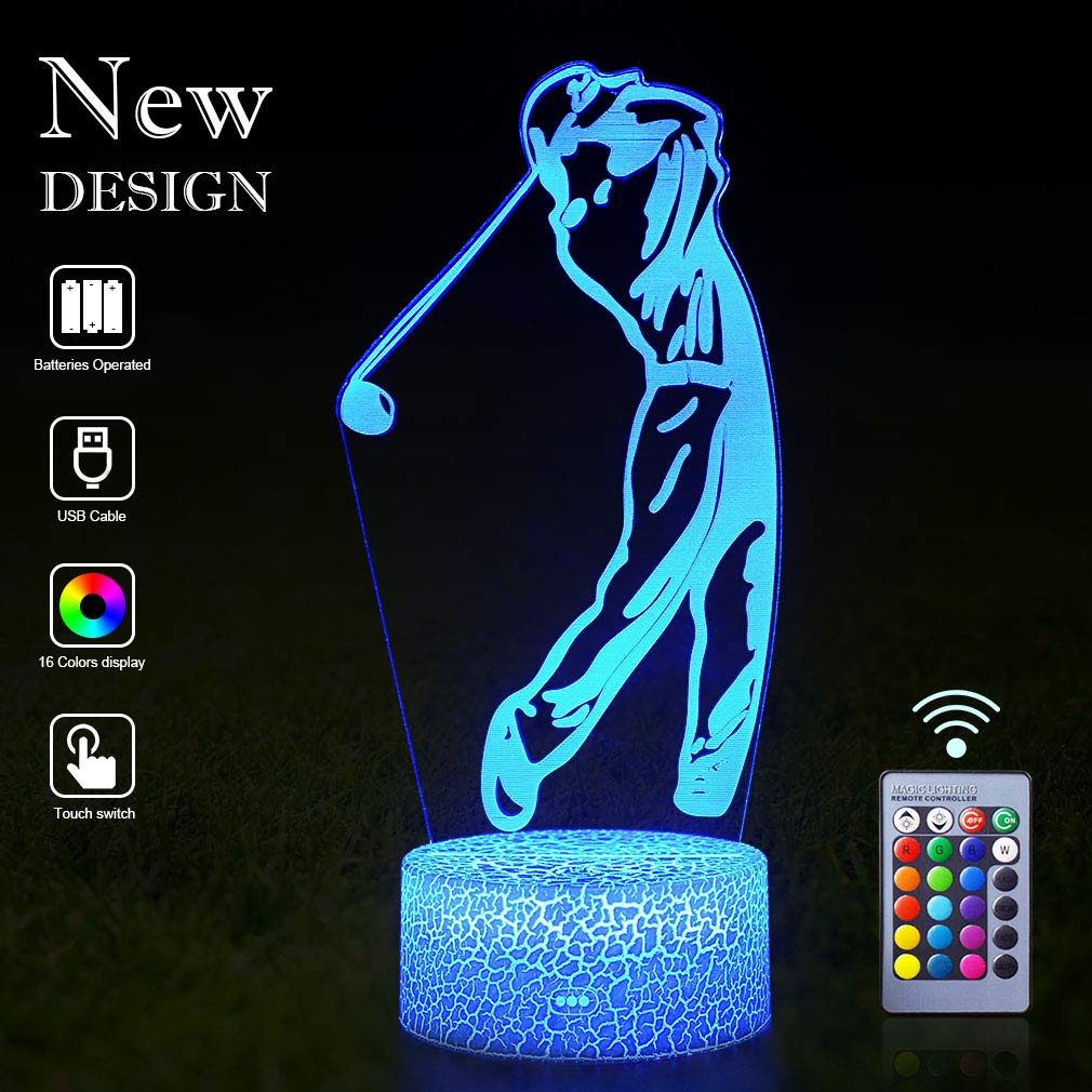Golf Gifts for Boys, 3D Illusion Night Light for Kids Bedroom Decor Table Lamp, 16 Color Changing LED Lights Touch & Remote Control, Birthday Christmas Gifts Golf Toys Girls Boy 6 7 8 9 10-16 Years