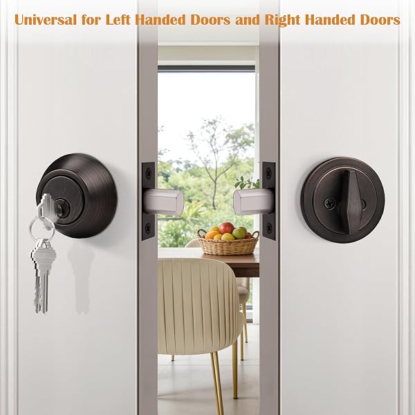 Probrico Probrico 2 Pack Keyed Alike Single Cylinder Deadbolts Oil Rubbed Bronze (Combo Packs), Deadbolt Door Locks with 3 Keys Anti-Theft Interior& Exterior Door Hardware (Entrance Lock and Front Door) in use