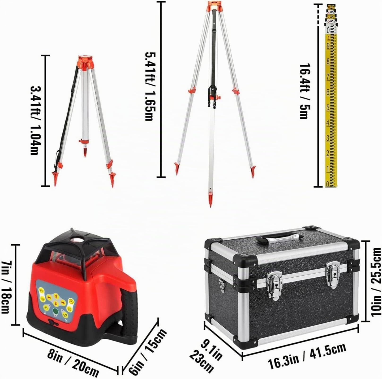 Kit Livello Laser Rotante a 360° Portata 500 m Apparecchiature di misurazione autolivellanti Strumenti di Costruzione per l'industria degli Esterni