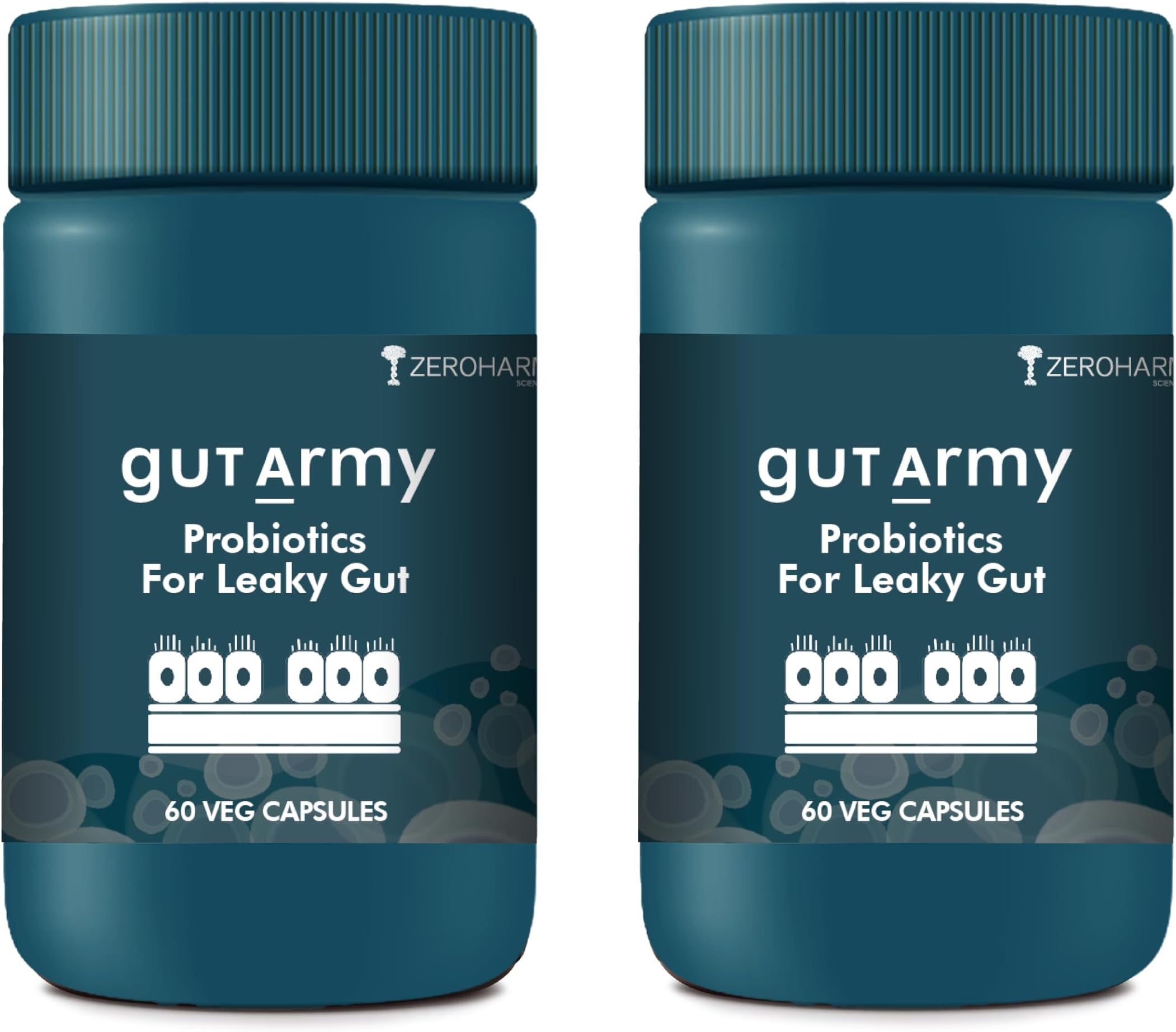 ZEROHARM Gut Army Probiotics For Leaky Gut | Probiotics for Gut Health | Digestive Health Supplements | L Reuteri, Lactobacillus | Plant-Based Gut Cleanse & Digestion Support | 120 Veg Capsules