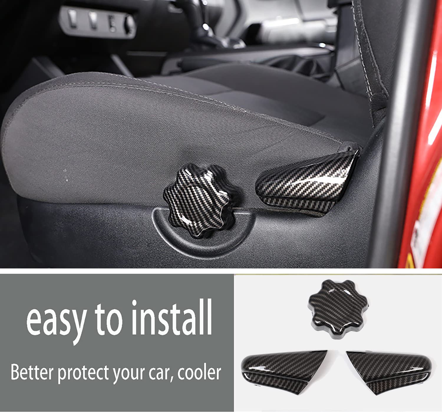 KEAIMEI Car Accessories for Toyota Tacoma 2016 2017 2018 2019 Seat Switch Control Adjustment Button Panel Cover Molding Trims (Carbon Fiber Style) 3 PCS