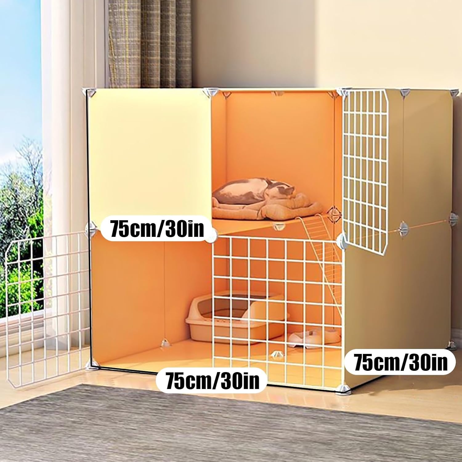 DIY Cat Enclosure - Foldable Indoor Cat Cage with Litter Box & Hammock, Portable Cat Kennels, Ideal for Exercise & Comfort - Perfect Cat Bed for Happy Pets