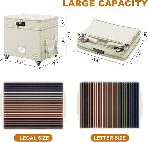 Miniatura 6 de DocSafe Caja de archivos con cerradura, caja de documentos ignífuga de 2 capas con ruedas, organizador de almacenamiento de archivos plegable con