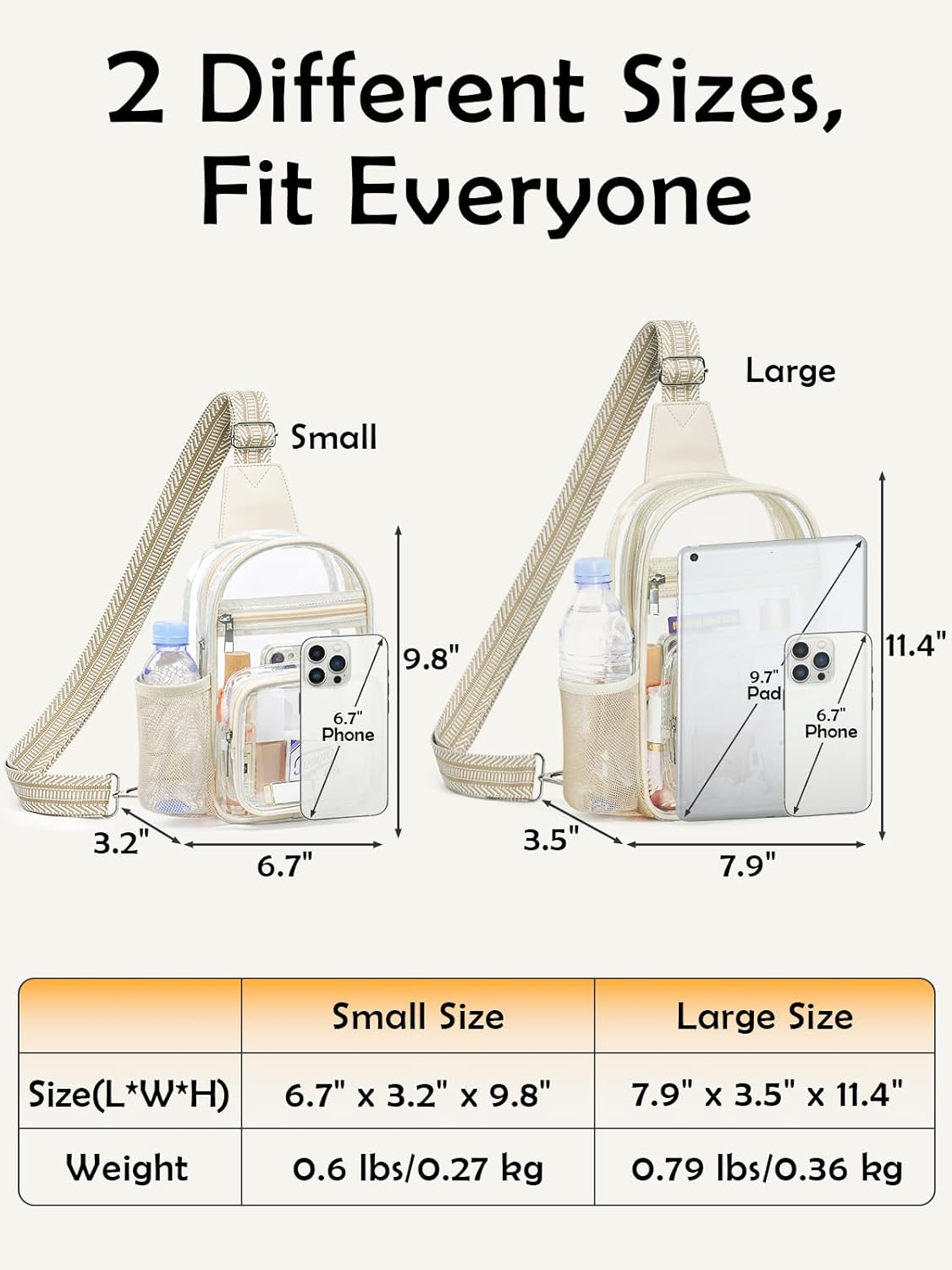 QOECI Clear Bag for Stadium Events, Clear Purses For Women Men, Transparent Crossbody Bag, See Through Large Sling Backpack - Image 3