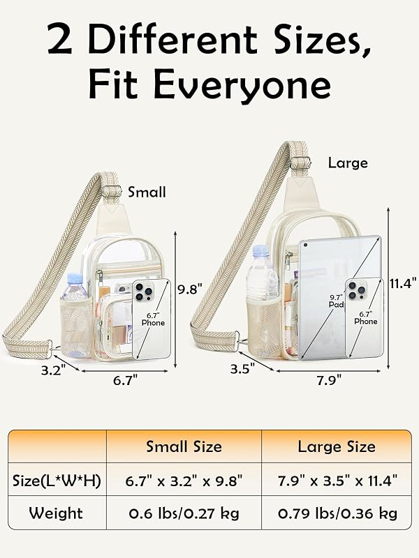 QOECI Clear Bag for Stadium Events, Clear Purses For Women Men, Small Transparent Sling Backpack Shoulder Bag for Concerts Sports Gym Travel, Beige by QOECI - Used condition - Image 3