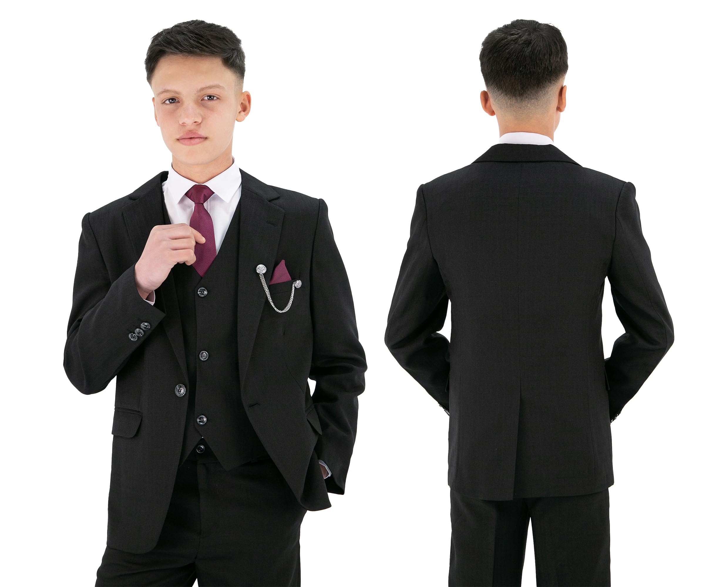Chłopięcy teksturowany 8-częściowy strój formalny – zestaw slim fit dla Pageboy, na ślub, komunię, wiek 1-16 lat