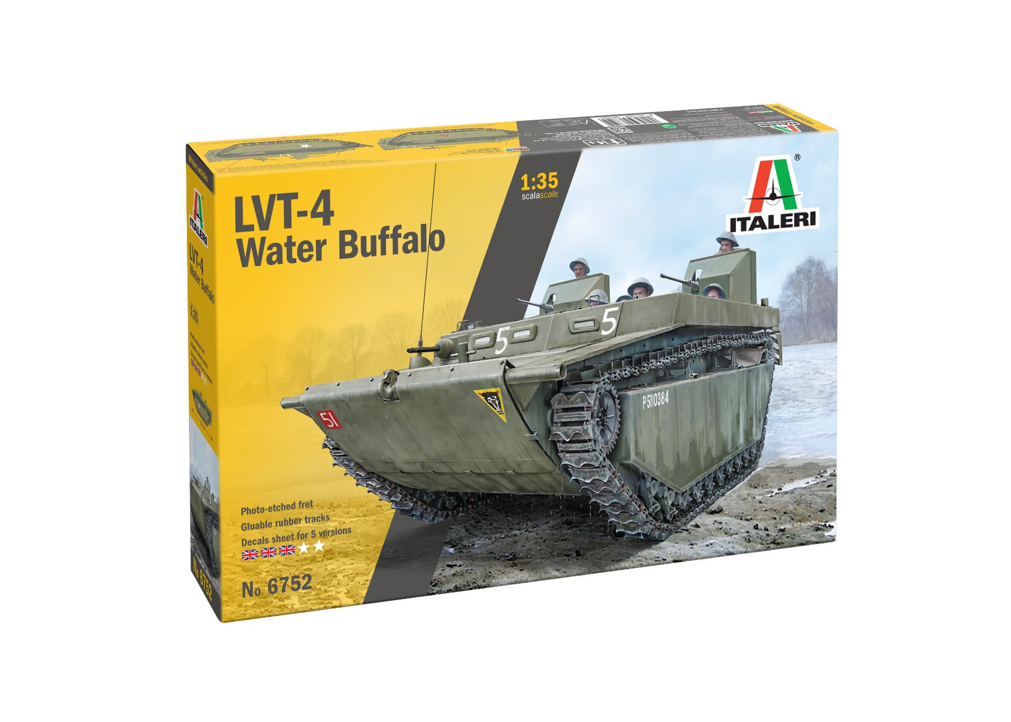 Italeri 6752 1:35 LVT-4 Water Buffalo Model Building Kit, Stand Model Building, Crafts, Hobby, Gluing, Plastic Kit