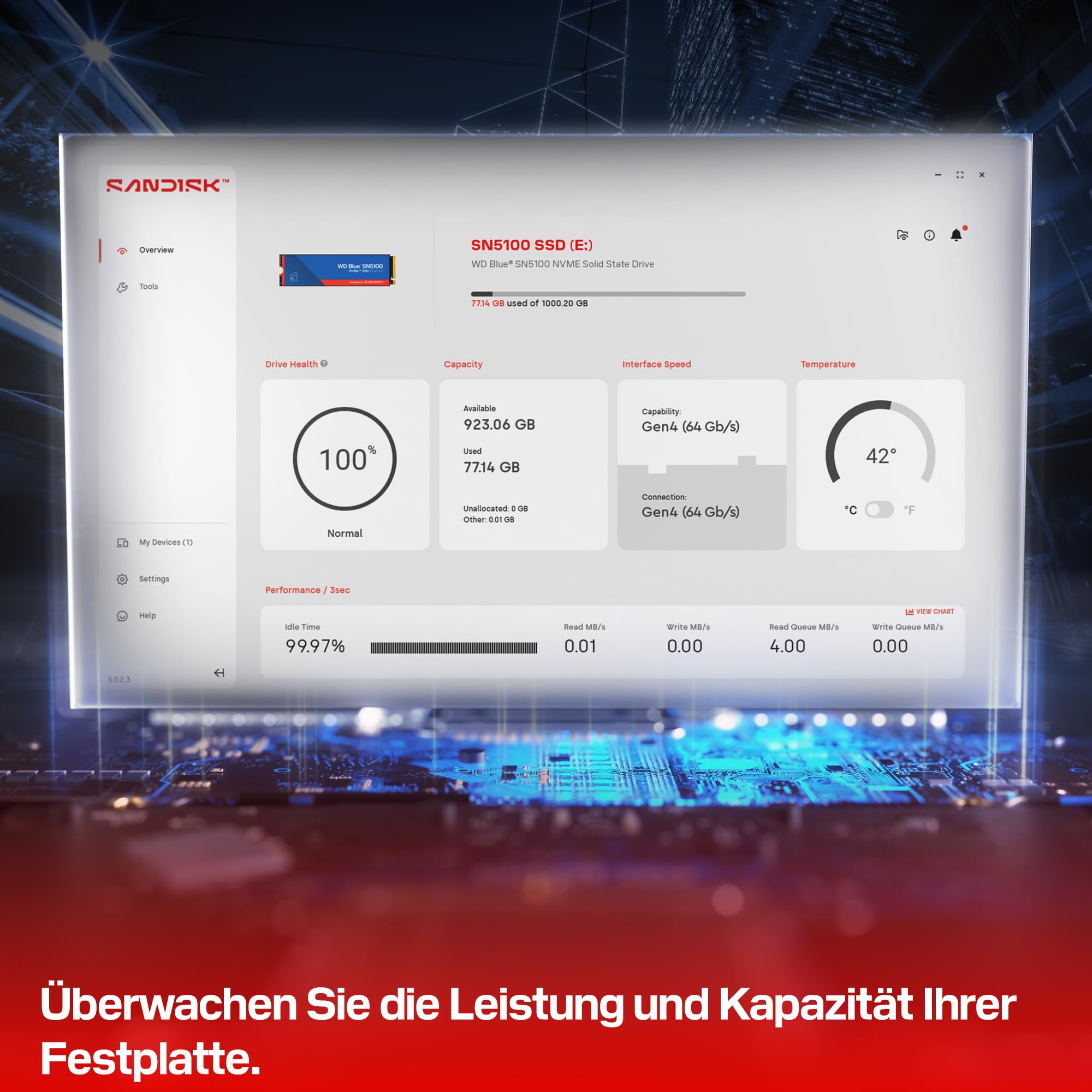 WD Blue SN5100 NVMe SSD 500 GB (6.600 MB/s Lesegeschwindigkeit, M.2 2280, PCIe Gen 4.0, nCache 4.0, SanDisk 3D CBA NAND-Technologie, Acronis True Image)
