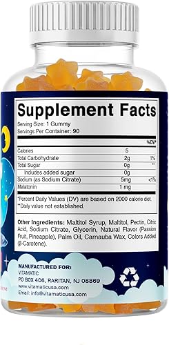 Miniatura 8 de Vitamatic Melatonina sin azúcar para niños, 1 mg, 90 gomitas, gomitas con sabor a piña y maracuyá, suministro para 90 días