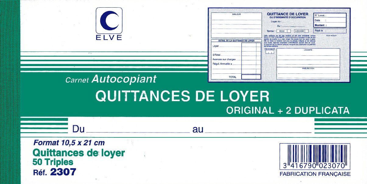 ELVE Lot de 3 Manifolds 105x210mm 50 Feuillets Tripli Quittances Loyer