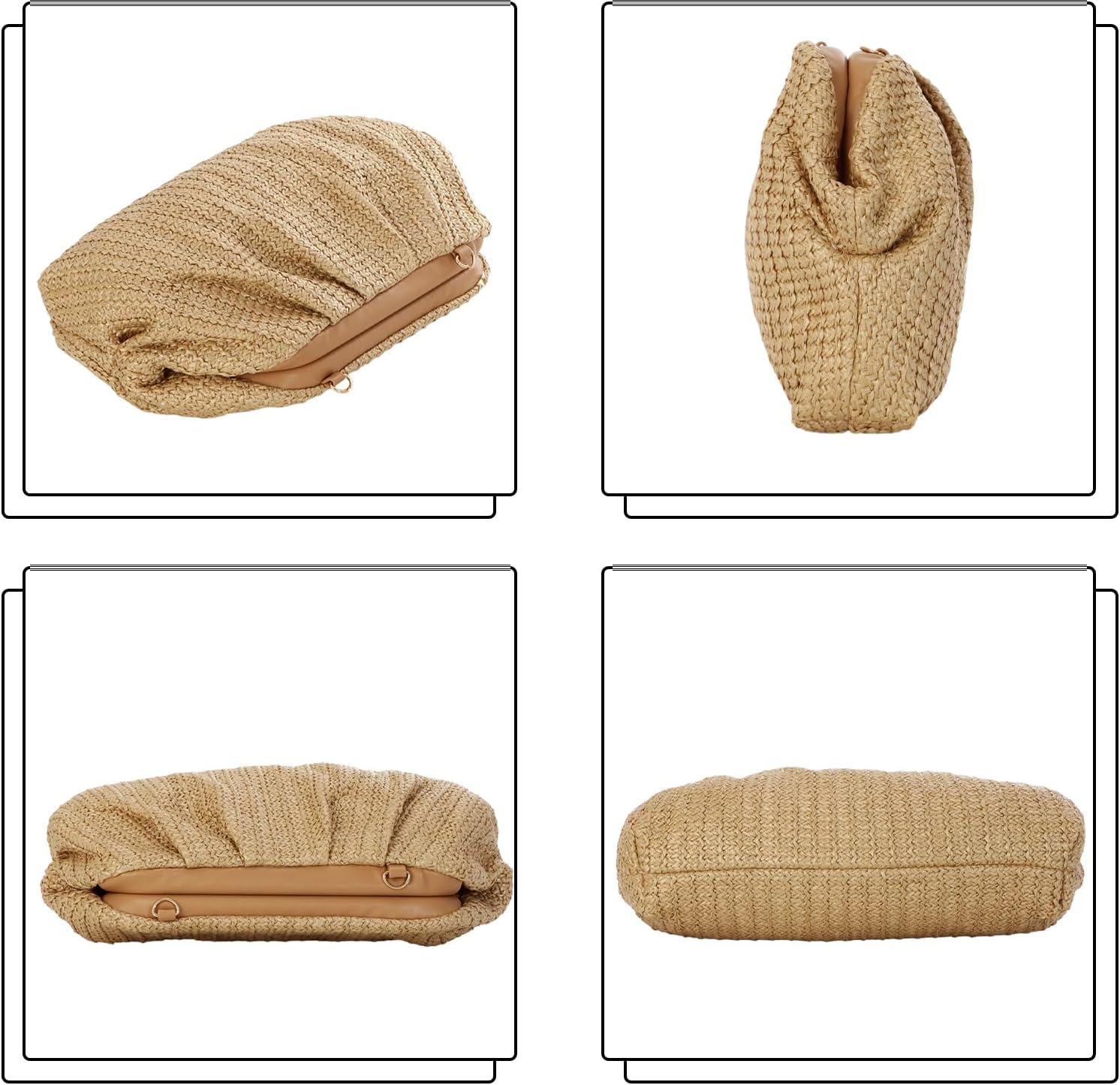 Fecialy Straw Clutch Purse for Women Summer Beach Bag Dumpling Clutch Straw Crossbody Bag Beach Woven Rattan Bag