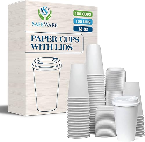 SafeWare Tazas de café desechables con tapas de 16 onzas (100 juegos)  To Go Coffee Cups  Bebidas calientes  Expresso  Té  Café  Café  Latte