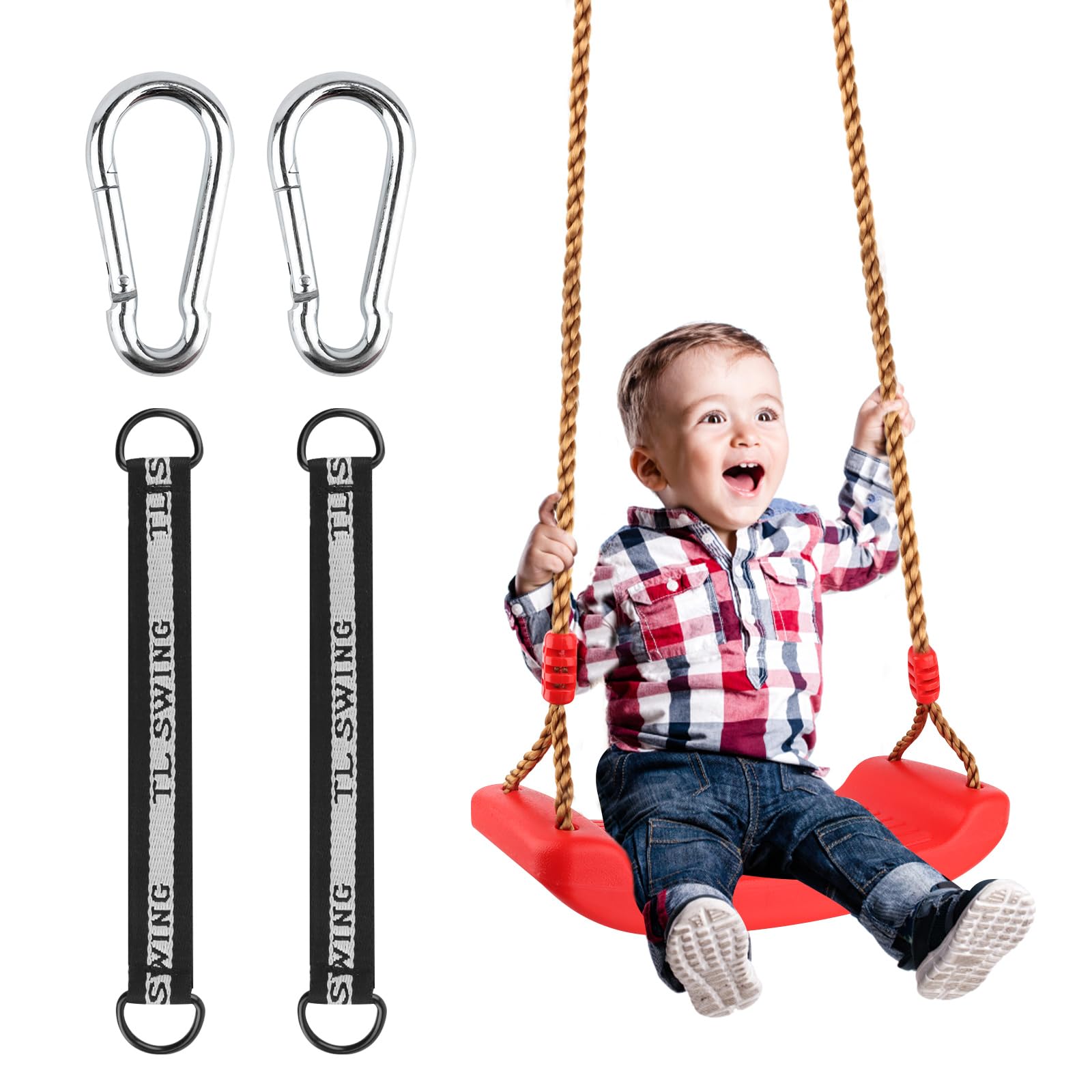 NVIYAM Columpio Jardín Exterior Niños, Asiento de Columpio de plástico, Columpios Infantiles Exterior, Ajustable en Altura, Asiento de Columpio para niños - Rojo