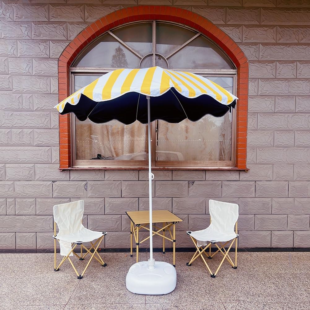 Parasol de Jardin Rayé Jaune et Blanc - Léger et Portable - Tissu Résistant à la Décoloration - Petit Parasol Extérieur