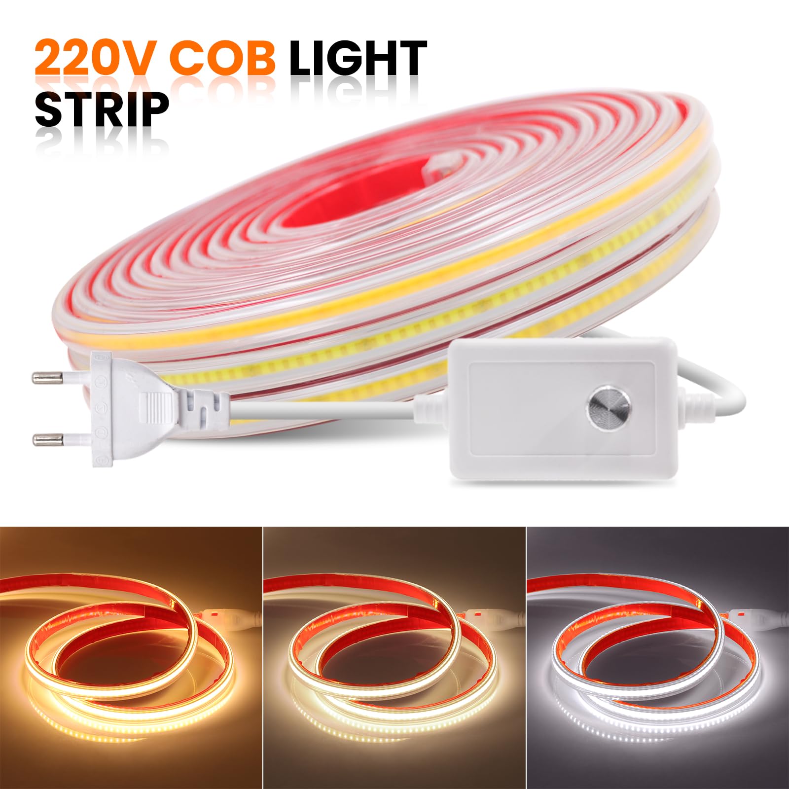 Dimmbar COB LED Band Selbstklebend, 25M 288LEDs/M Superhell Warmweiß FCOB LED Streifen, Flexibel für Innendekoration und Beleuchtung