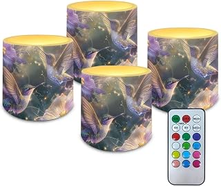 Hummingbird LED Flameless Candles with Realistic Dancing Flame Waterproof Outdoor Battery Operated Pillar Lights with Remote (4 Pack, 3 Inch) for Parties Home Public Elegant Events