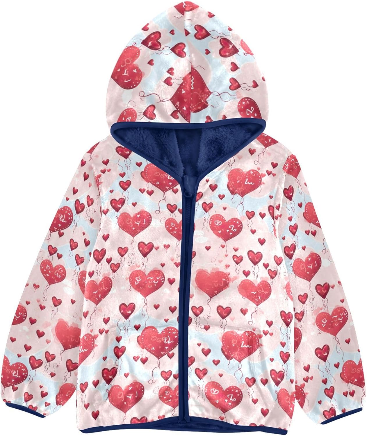 Valentine's Day Heart Boys Fleece Coat,Children's Zip-Up Hoodie Jacket,Baby Warm Fashion Outerwear 3-10T,B0402606