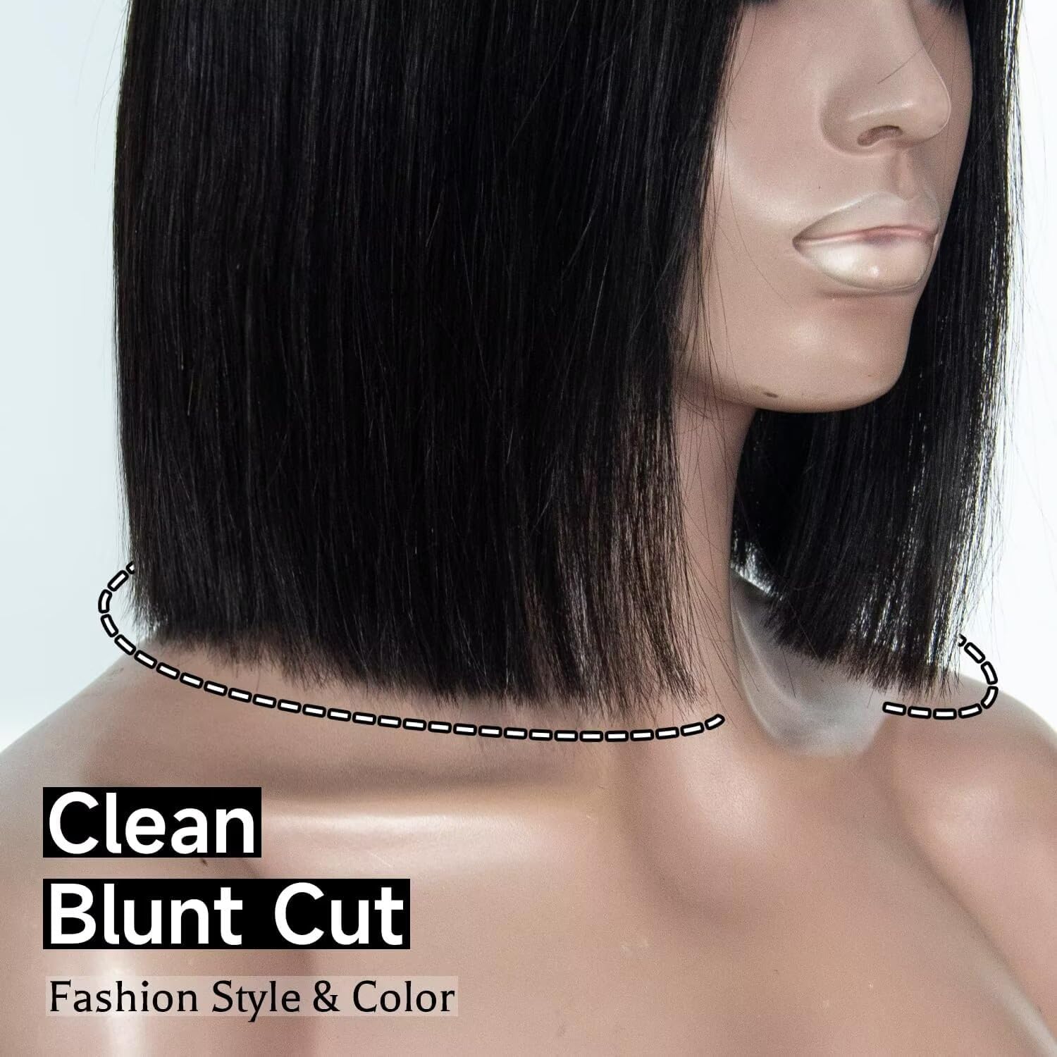 Straight Short Bob Clean Blunt Cut Natural Black Color HD Lace Front Wigs with Baby Hair 13X4 Middle Part Glueless Human Hair Pre Plucked with Bleached Knots 180 Density for Black Woman 8 Inch