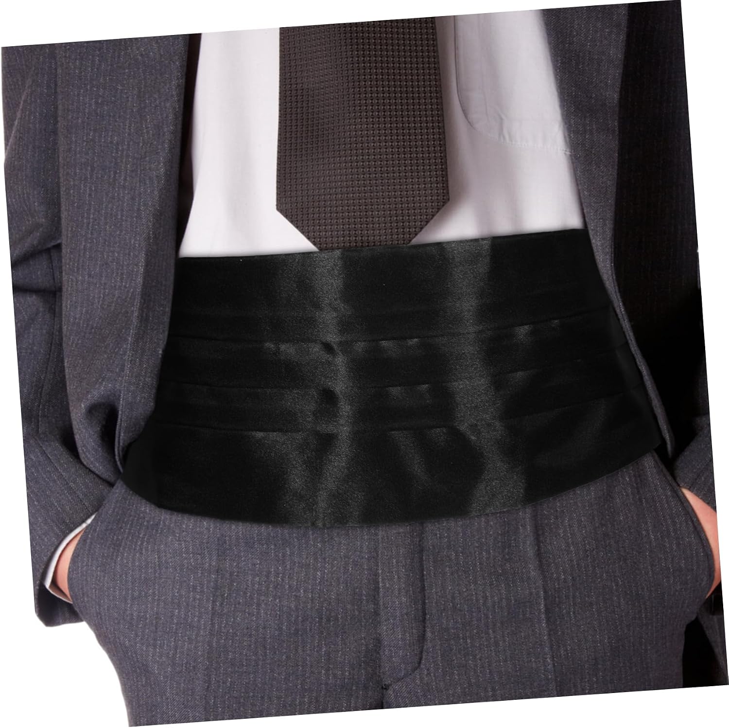 Beavorty Men's Satin Cummerbund Set Adjustable Belt Pre-tied Bow Tie and Pocket Square for Formal Occasions Weddings and Performances