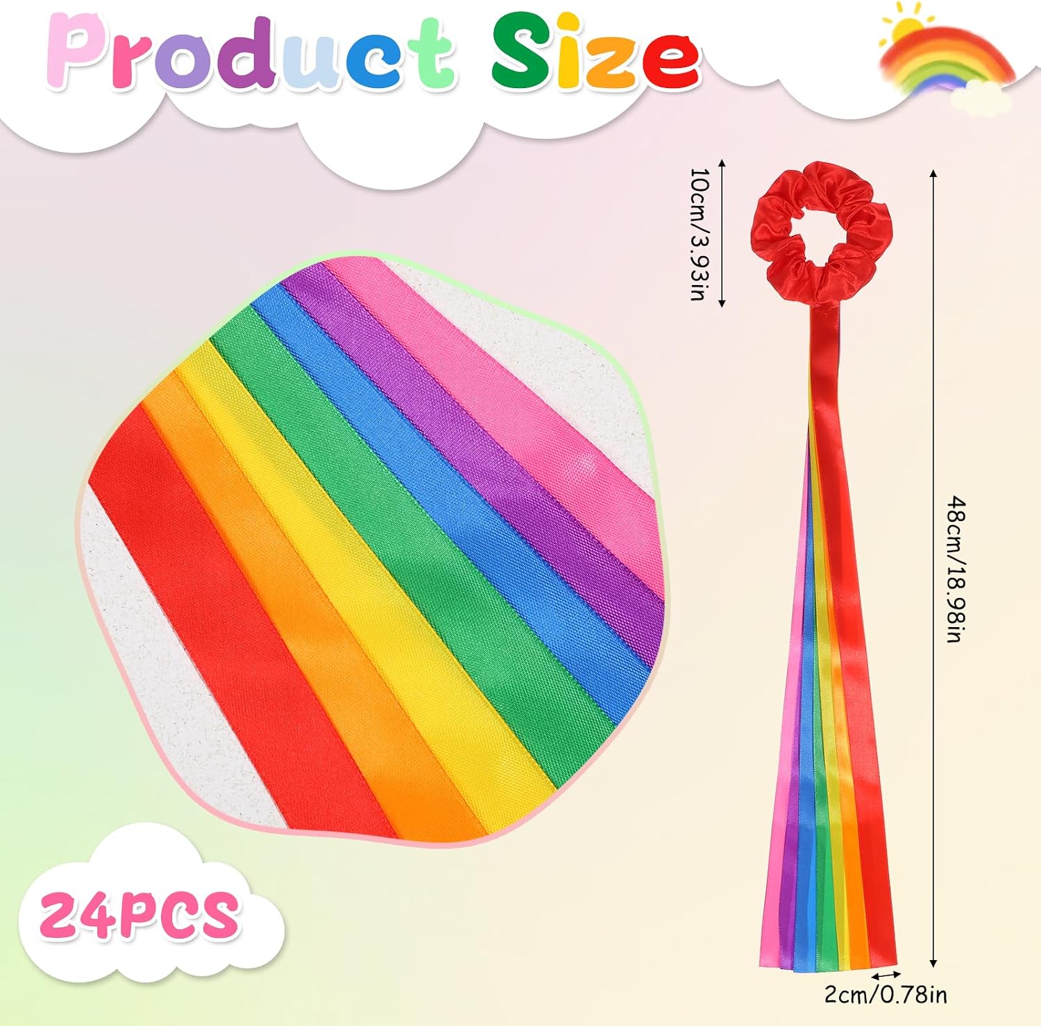 24/12 Pcs Rainbow Dance Ribbons, Dancing Rhythm Wrist Streamers Multicolor Hand Held Rhythm Streamers