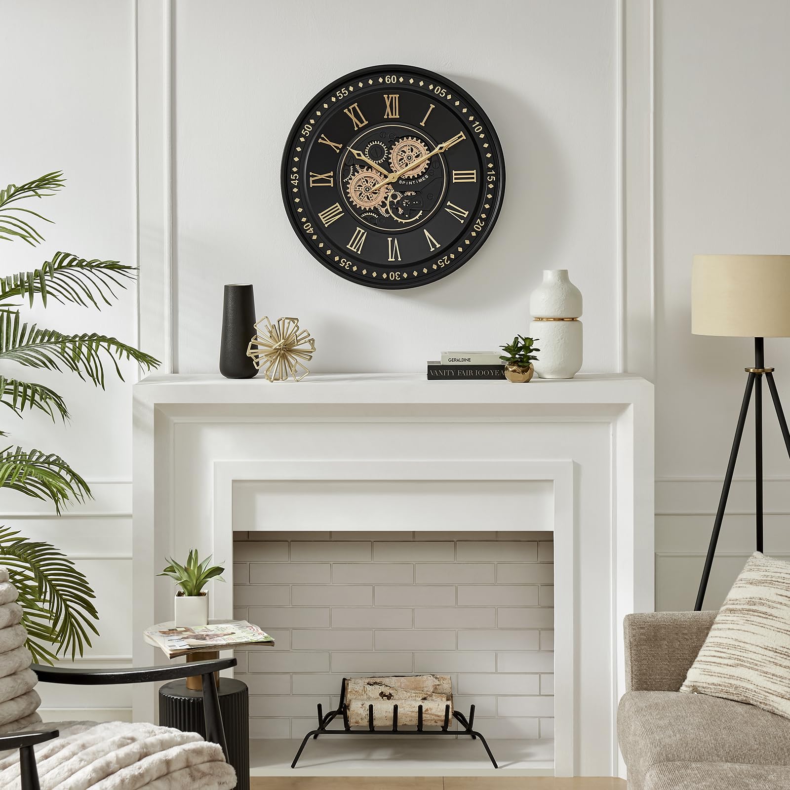 Amazon.com: CLXEAST 24 Inch Wall Clock with Moving Gears, Black