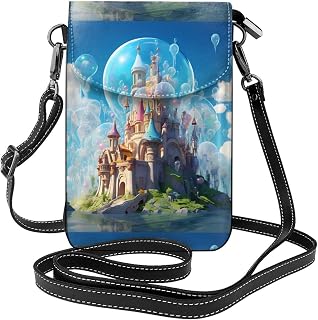 Small Cell Phone Purse 7.6x4.9in WHJSHOP Castle in the bubble Printing Fashionable, Practical, Multifunctional Leather Crossbody Flap Phone Case for Women
