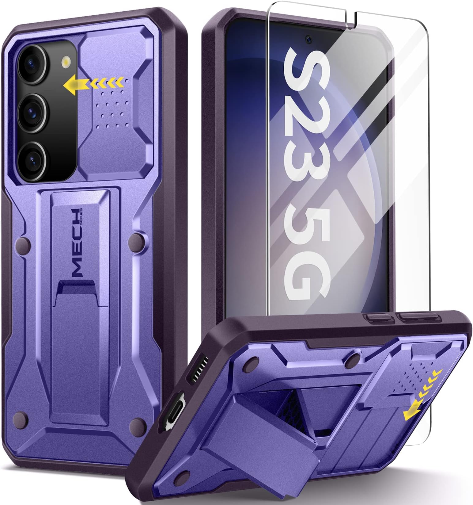 TONGATE for Samsung Galaxy S23 Case, [with Screen Protector & Slide Camera Cover] [12FT Military Grade Drop Protection] Heavy Duty Shockproof Rugged Galaxy S23 Phone Case with Kickstand, Purple